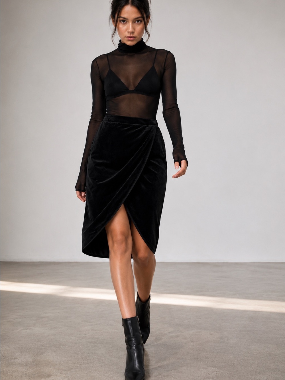 MM 6 Maison Martin Margiela NWOT Archive AW03 Black Velvet Wrap Skirt - M